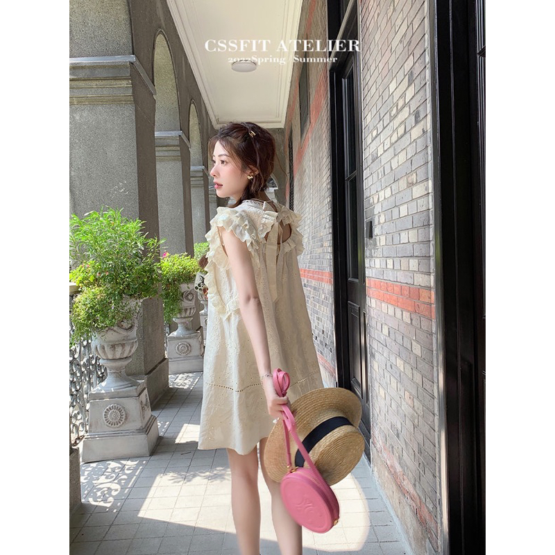 Váy công chúa cánh tiên cổ tích mùa hè babydoll dáng ngắn form xuông hơi xoè thắt nơ lưng phong cách Hàn Quốc