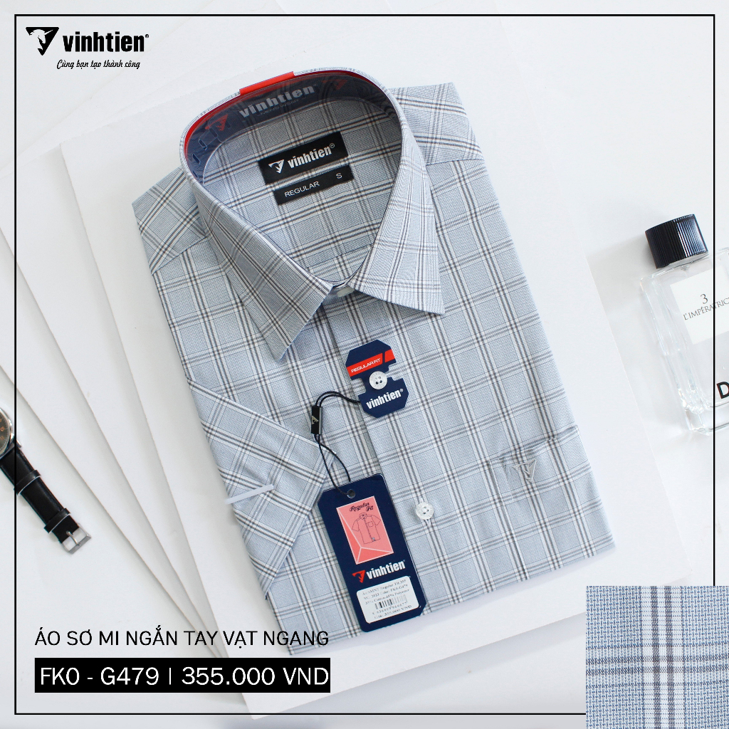 Áo Sơ Mi Ngắn Tay Caro Tencel-Spun Regular Fit 355 Vĩnh Tiến - Vạt Ngang - Nhiều Màu