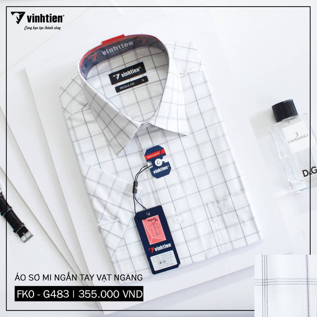Áo Sơ Mi Ngắn Tay Caro Tencel-Spun Regular Fit 355 Vĩnh Tiến - Vạt Ngang - Nhiều Màu
