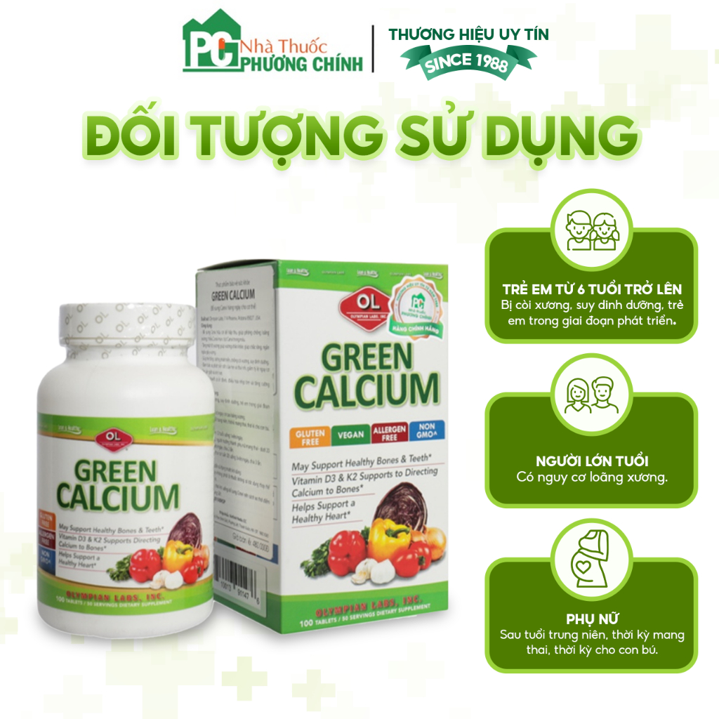 Canxi Hữu Cơ Green Calcium Olympian Labs Nhập Khẩu Từ Mỹ - Bổ Sung Canxi Mát Cho Bà Bầu & Mẹ Sau Sinh Hộp 100 Viên