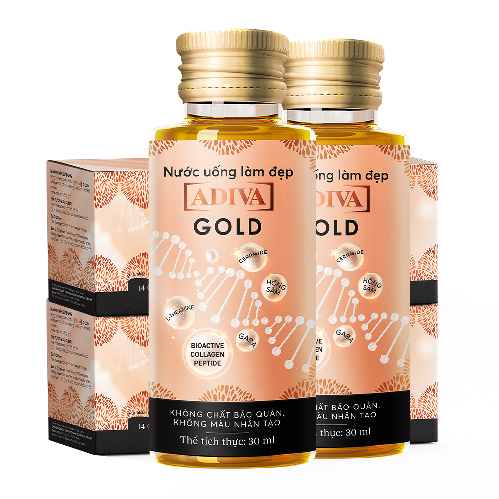 Combo 2 Hộp Nước Uống Làm Đẹp Collagen ADIVA Gold (14 Chai/Hộp)- Giúp Làn Da Căng Mịn, Giảm Nếp Nhăn Và Chống Lão Hóa