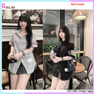 Sơ mi kẻ nữ có vạch tay hothit, áo sơ mi nữ chất đẹp trẻ trung duyên dáng