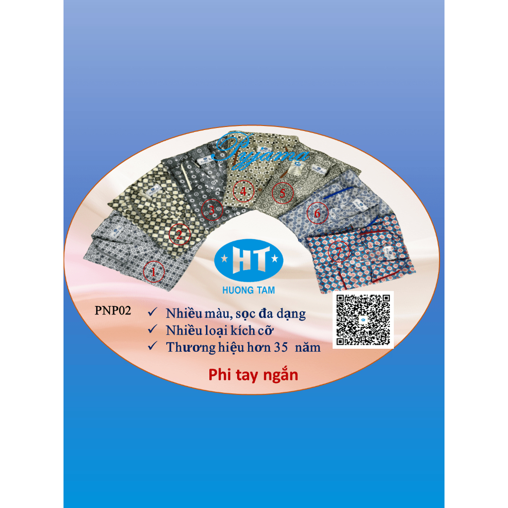 Bộ Pyjama HUONGTAM Phi bóng tay ngắn nam cao cấp. Chất liệu vải polyester mềm mại, thoáng mát, không phai màu.