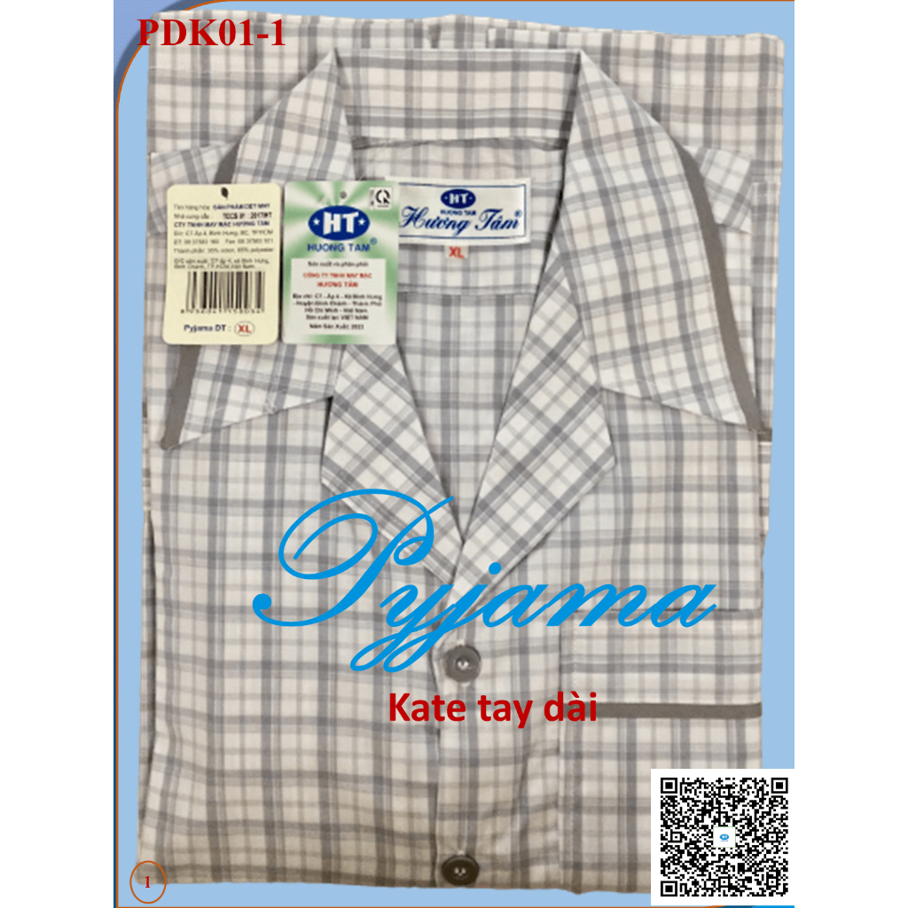Bộ Pyjama HUONGTAM Kate tay dài nam cao cấp(PDK01). Chất liệu Kate loại tốt: mềm mại, thoáng mát, không phai màu.