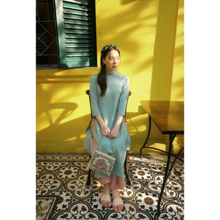 Set Áo Dài Rosemary Lụa Tây Thi Xanh ngọc