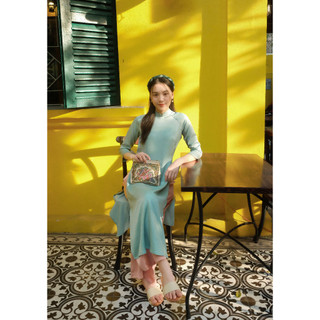 Set Áo Dài Rosemary Lụa Tây Thi Xanh ngọc