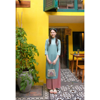 Set Áo Dài Rosemary Lụa Tây Thi Xanh ngọc