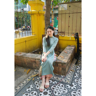 Set Áo Dài Rosemary Lụa Tây Thi Xanh ngọc