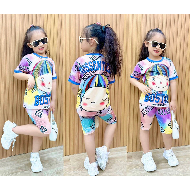 HOT TREND - Bộ bé gái thun lạnh hè ngố in hình 3D cực xinh yêu MB48