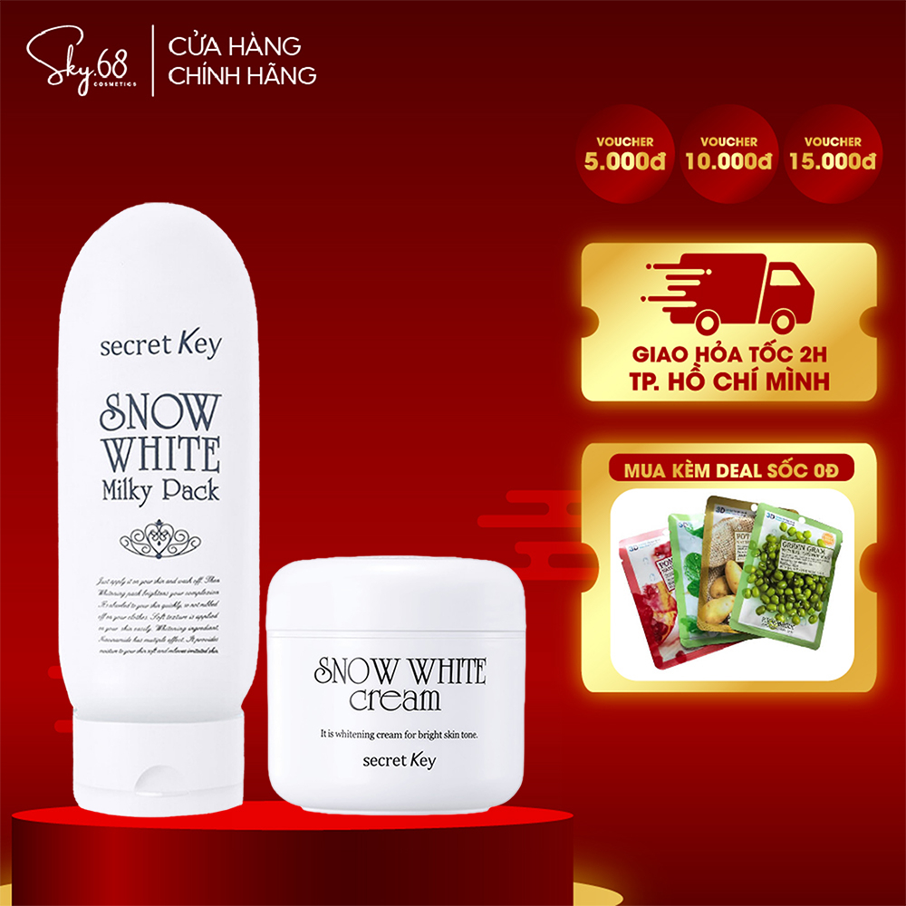 Combo 2 Sản Phẩm Dưỡng Trắng Da Nâng Tone Secret Key Snow White (Kem Ủ Trắng Body 200ml + Kem Dưỡng Mặt 50g)