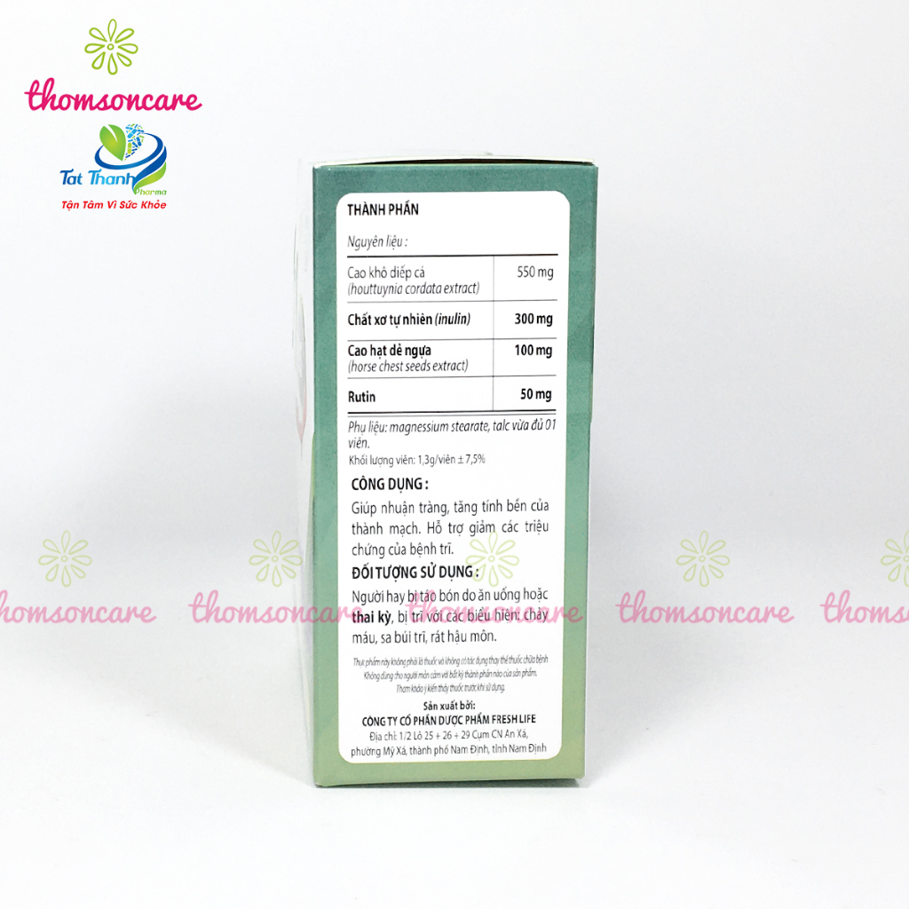 Viên uống Giấp Cá Plus - Giảm trĩ nội, trĩ ngoại, táo bón từ diếp cá, rutin chất xơ hòa tan - Hộp 30 viên Thomsoncare