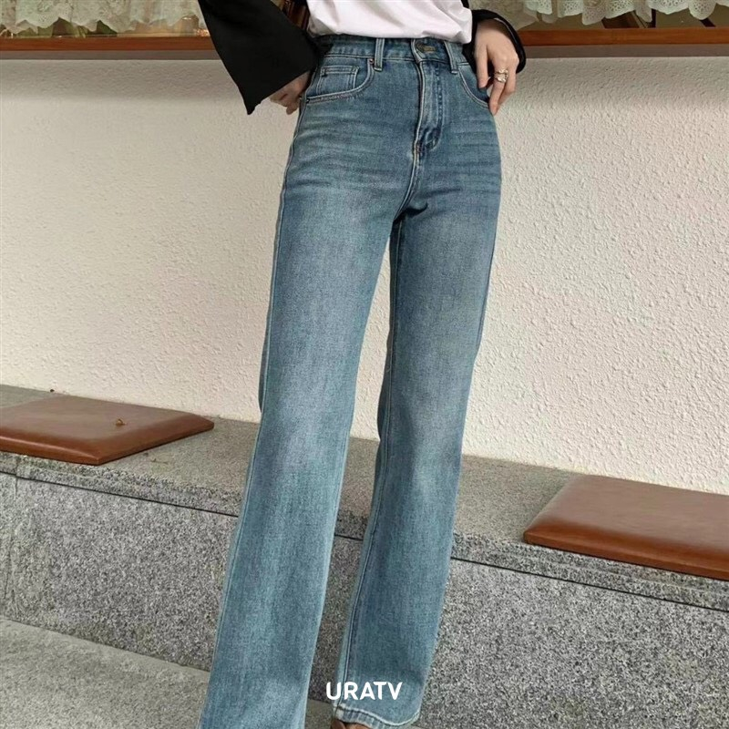 Quần jeans suông dài 96cm co giãn màu vintage S285