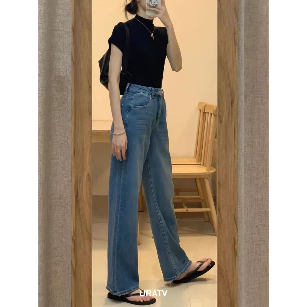 Quần jeans suông dài 96cm co giãn màu vintage S285