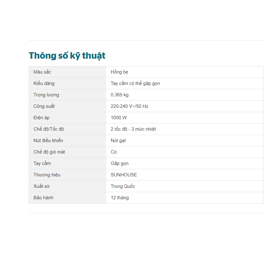 Máy Sấy Tóc Sunhouse SHD2313, công suất 1000W, hàng chính hãng, rất là xịn xò, sấy mạnh, nhanh , không ồn ào