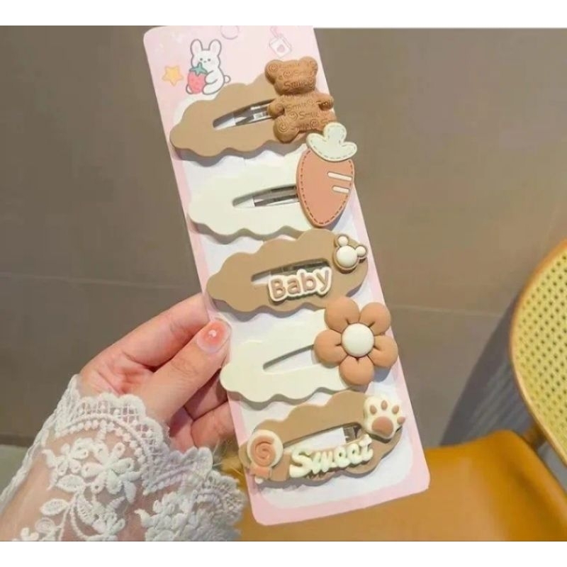 Set 5 kẹp tóc loại to nhiều màu sắc hình hoạt hình dễ thương cho bé gái phong cách Hàn Quốc