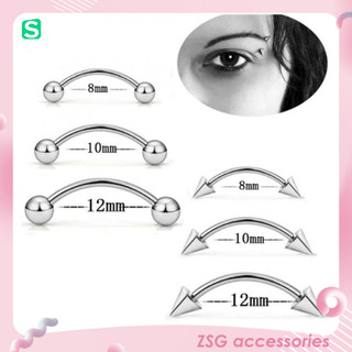 Khuyên chân mày / tai / môi cong 16g màu bạc size 6mm / 8mm / 10mm / 12mm / 14mm