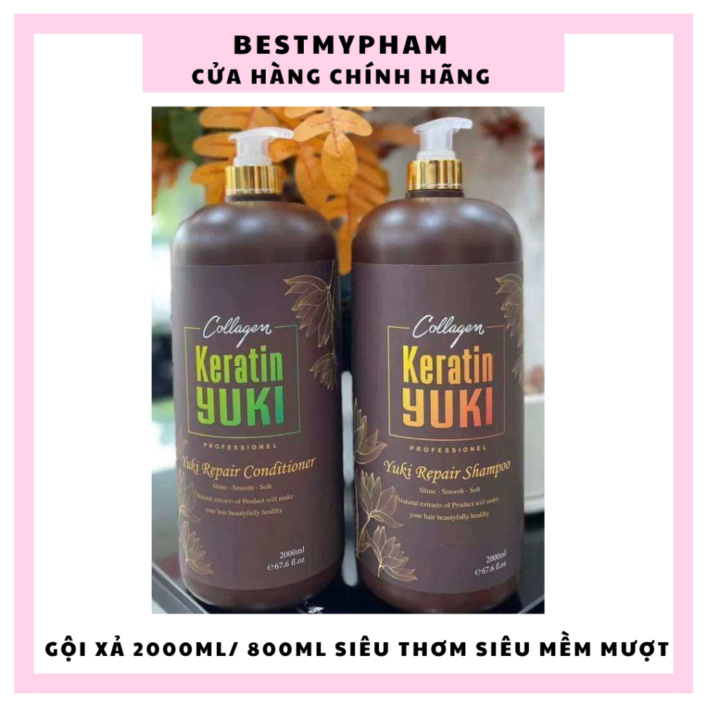 Gội Xả Collagen Keratin Yuki  2000ml 800ml Siêu Thơm Mượt Giảm Rụng Tóc, Kích Mọc Tóc, Phục Hồi Hư Tổn Bestmypham