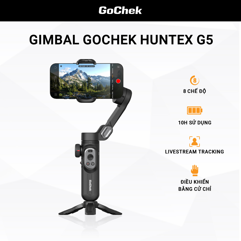 Gimbal GoChek quay video sáng tạo, Tay cầm chống rung Tracking livestream cho điện thoại Gochek Huntex G5