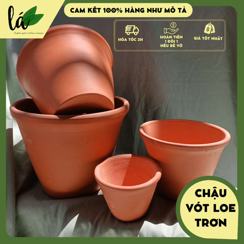 Chậu đất nung trồng cây, chậu vót loe trơn, chậu trồng cây, sen đá, hoa hồng, kiểng lá