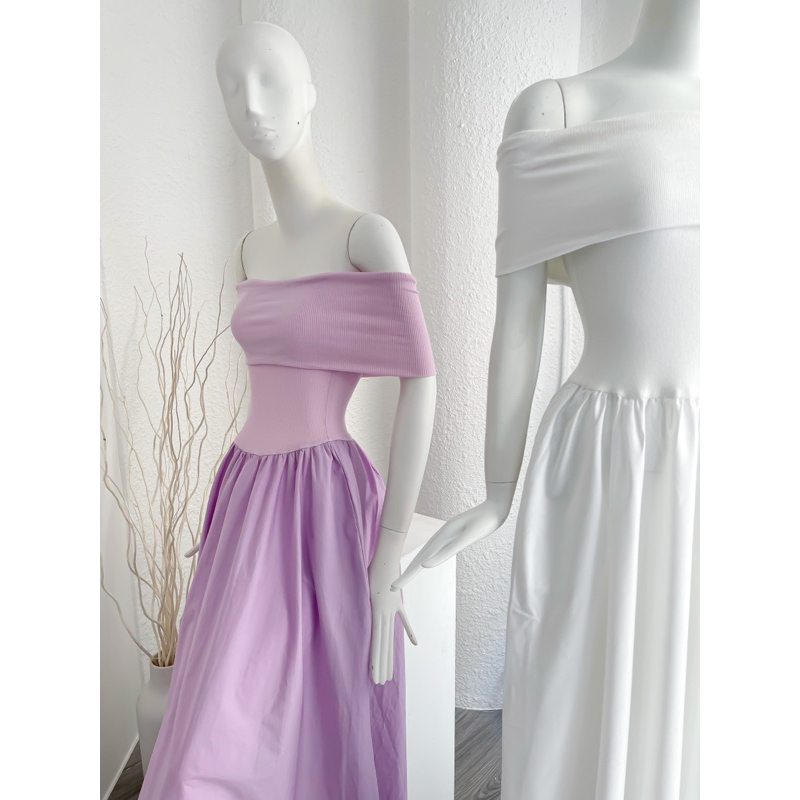 Đầm maxi bẹt vai tùng xoẻ_hàng thiết kế