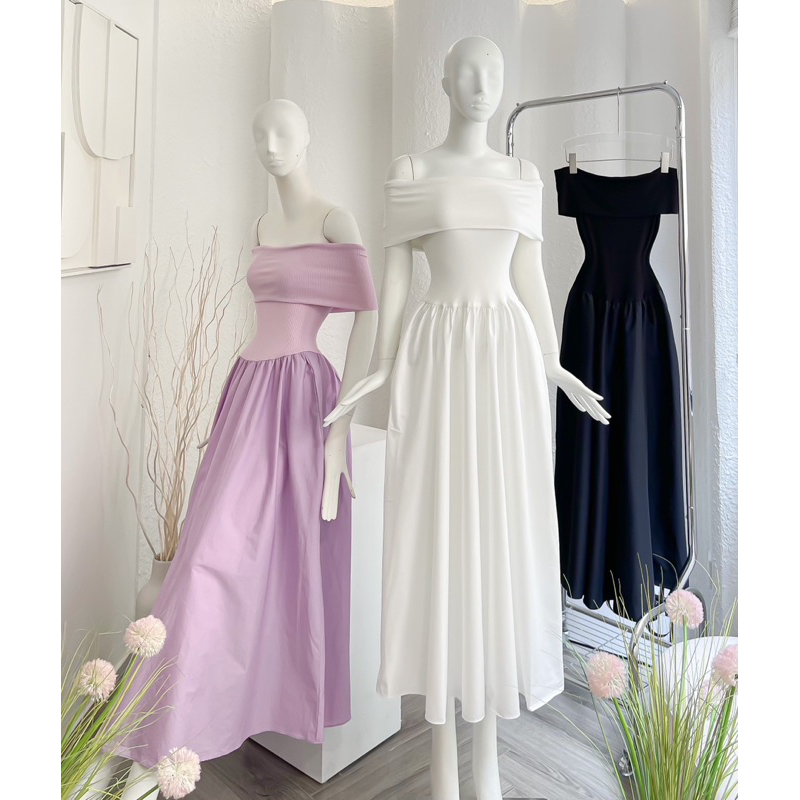 Đầm maxi bẹt vai tùng xoẻ_hàng thiết kế