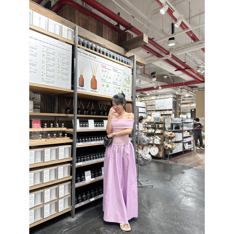 Đầm maxi bẹt vai tùng xoẻ_hàng thiết kế