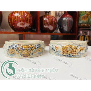 Chân đế kê bát hương, kỷ kê bát hương men rạn họa tiết đắp nổi chuẩn Bát Tràng