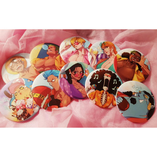 Set 10 badge huy hiệu tròn ghim nhựa cài áo nhân vật mũ rơm onepiece đảo hải tặc