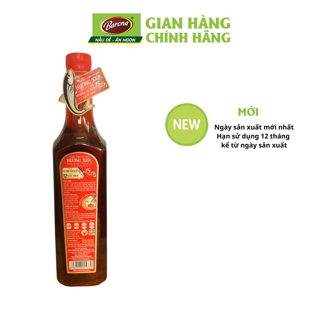 Nước Mắm Cá Cơm Phú Quốc HƯƠNG XƯA 15 độ đạm 250ml