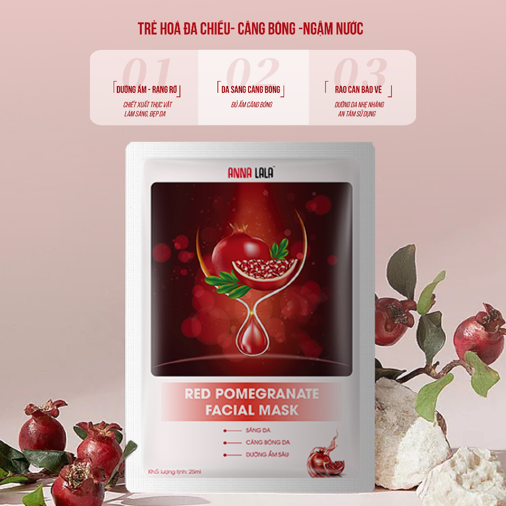 Mặt nạ Annalala chính hãng Lựu đỏ tươi sáng, căng bóng, mịn màng 1 miếng