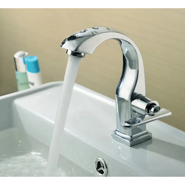 Vòi rửa mặt, vòi lavabo lạnh 20cm VL020 - Kiểu chim thiên nga - Tông màu sáng bóng - Chất liệu đồng mạ crom siêu bền