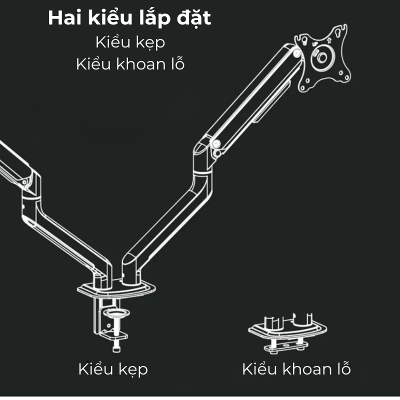 Giá Đỡ Màn Hình Đôi Human Motion T6 Pro - Dual - hai tay nâng 2 màn hình máy tính-gọn gàng