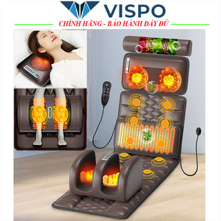 Nệm massage toàn thân chất liệu da, rung đa điểm giúp massage lưng, vai, gáy - Đệm mát xa có gối massage kèm theo