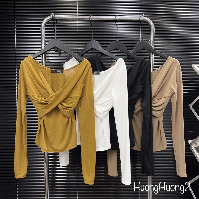Áo thun mỏng xoắn ngực dáng ôm sexxy, Áo kiểu ôm body dài tay AT7411 - NhiNhi Shop