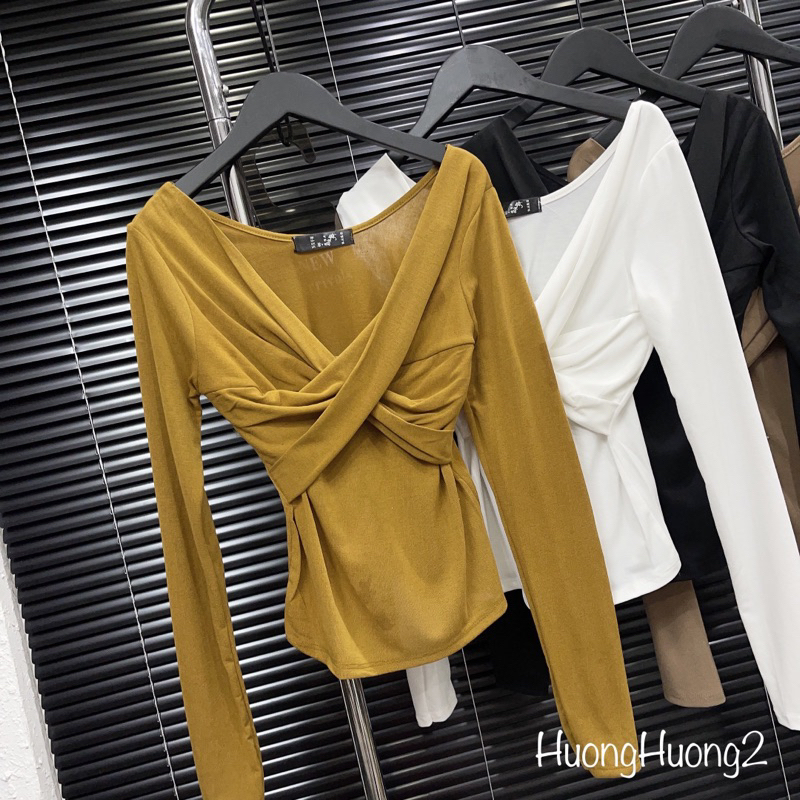 Áo thun mỏng xoắn ngực dáng ôm sexxy, Áo kiểu ôm body dài tay AT7411 - NhiNhi Shop