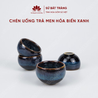 Chén uống trà men hỏa biến xanh