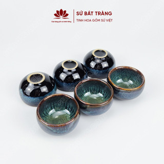 Chén uống trà men hỏa biến xanh