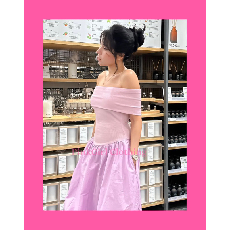 Đầm maxi bẹt vai tùng xoẻ_hàng thiết kế