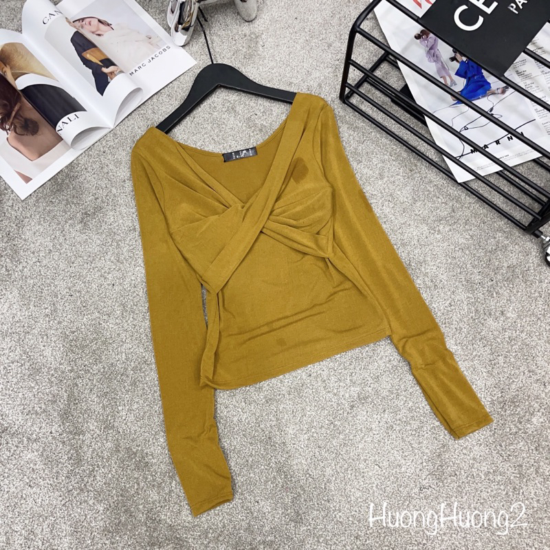 Áo thun mỏng xoắn ngực dáng ôm sexxy, Áo kiểu ôm body dài tay AT7411 - NhiNhi Shop