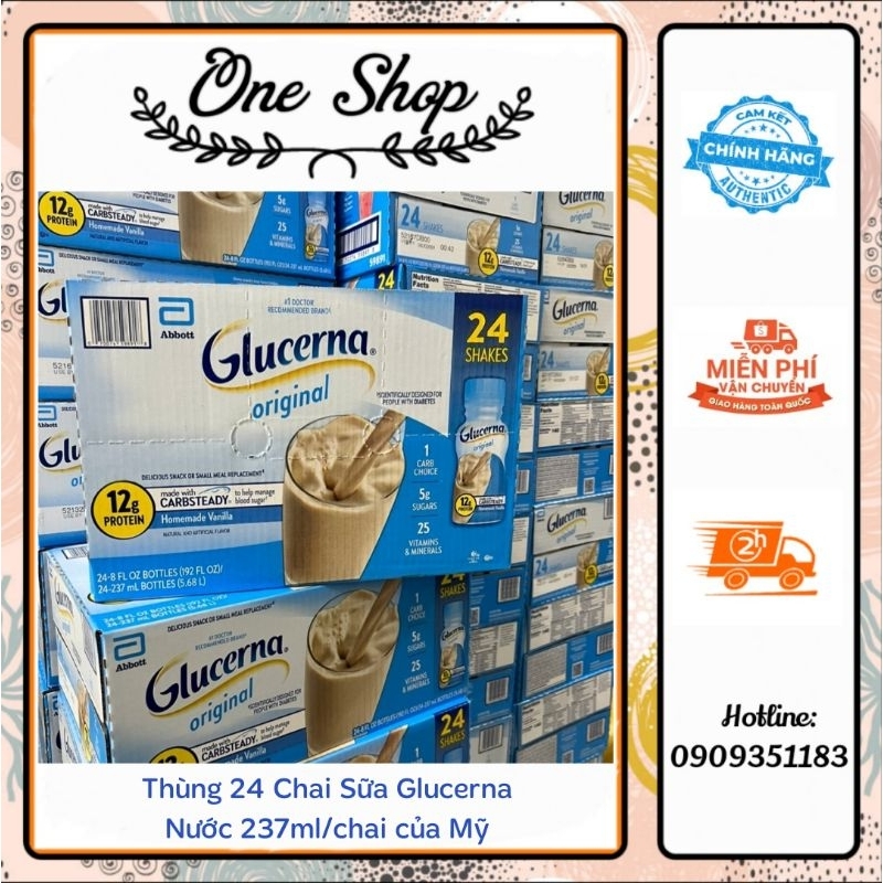 (Date T7/24) Thùng 24 Chai Sữa Glucerna Nước Hương Vanilla dành cho người tiểu đường (237ml/chai) của Mỹ