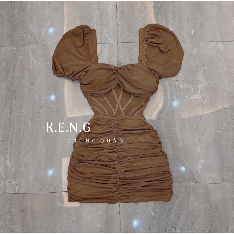 Đầm body lưới tay bồng cúp ngực dạo phố siêu hách dáng sang chảnh