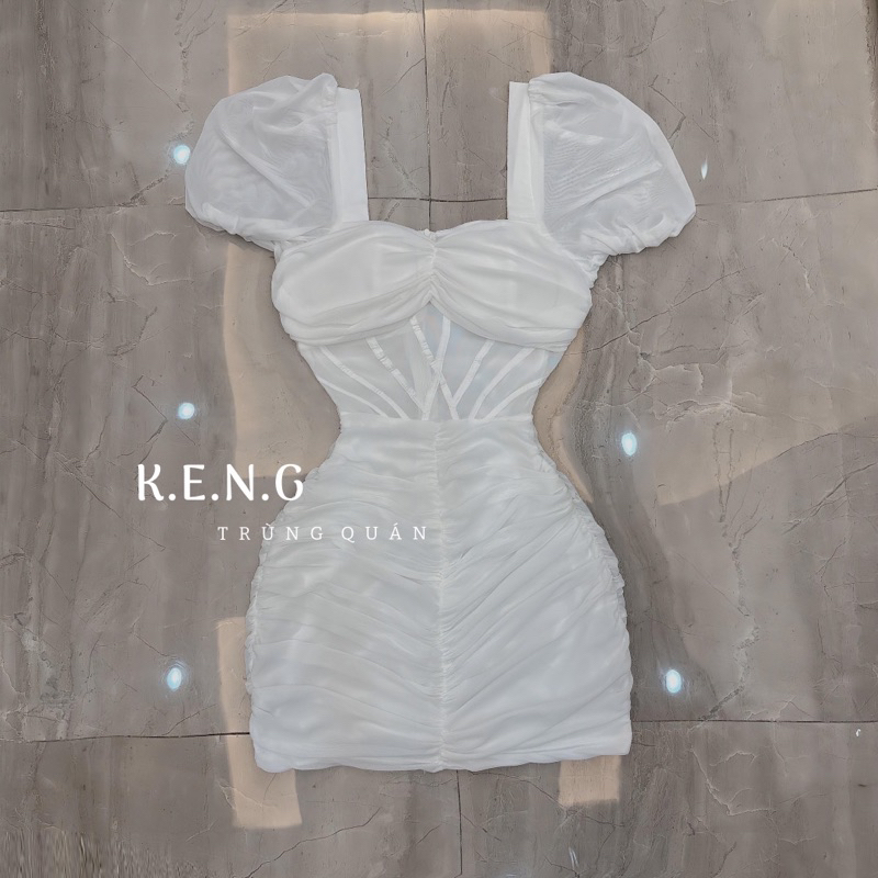 Đầm body lưới tay bồng cúp ngực dạo phố siêu hách dáng sang chảnh