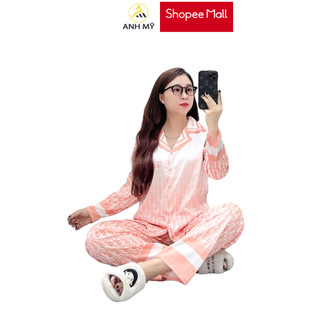 Đồ bộ nữ pijama chất liệu lụa xước ánh kim cao cấp chính hãng tay dài quần dài SP0029 official.anhmy