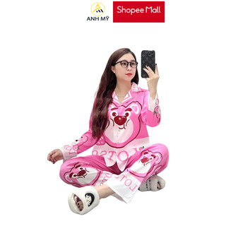 Đồ bộ nữ ANH MỸ mặc nhà pijama chất liệu lụa xước ánh kim cao cấp chính hãng tay dài quần dài SP0032 official.anhmy