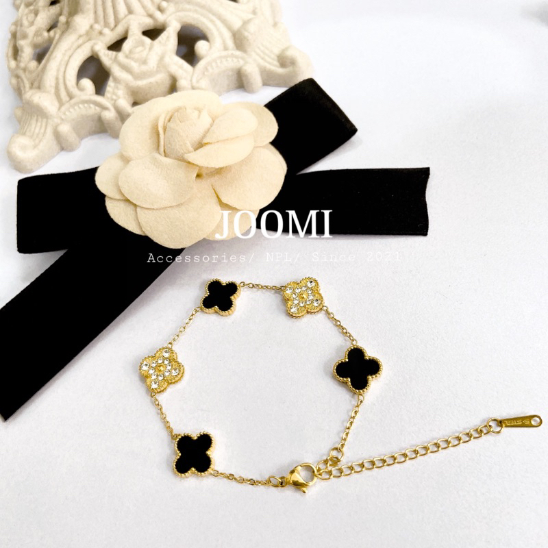 Set dây chuyền, khuyên tai, vòng tay cỏ 4 lá Van titan phiên bản cao cấp không đen gỉ