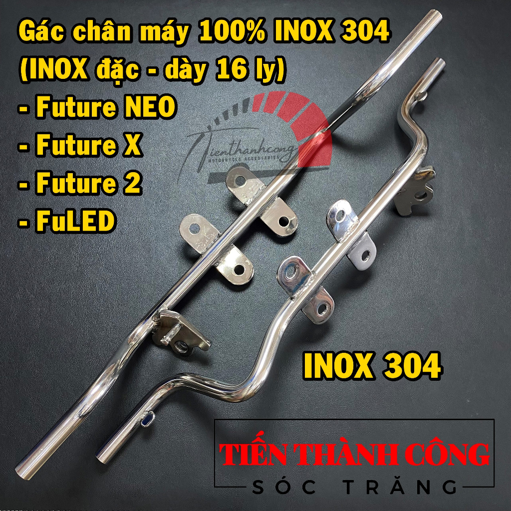 Gác chân máy 100% INOX 304 gắn xe Future NEO, FuLED (dùng chung Future X/Future 2), đường kính 16Ly, KHÔNG RỈ, sáng bóng