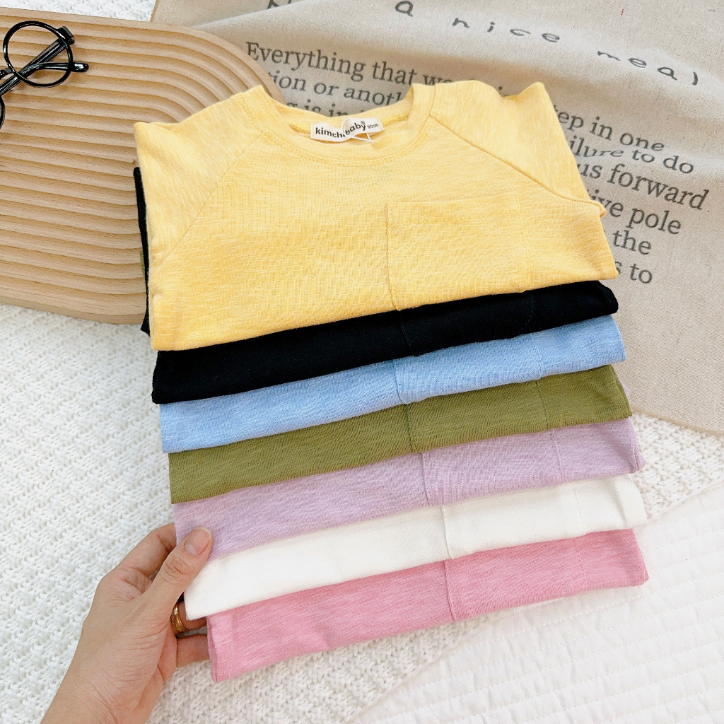 AD2316 Áo Thun Bé Gái, Bé Trai KIMCHIBABY Vải Cotton Dư Xịn Giáp Lăng Túi Ngực, Áo Dài Tay Cho Bé Mặc Thu Đông
