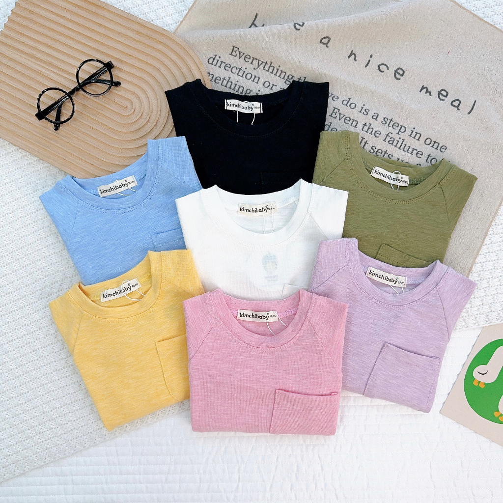 AD2316 Áo Thun Bé Gái, Bé Trai KIMCHIBABY Vải Cotton Dư Xịn Giáp Lăng Túi Ngực, Áo Dài Tay Cho Bé Mặc Thu Đông