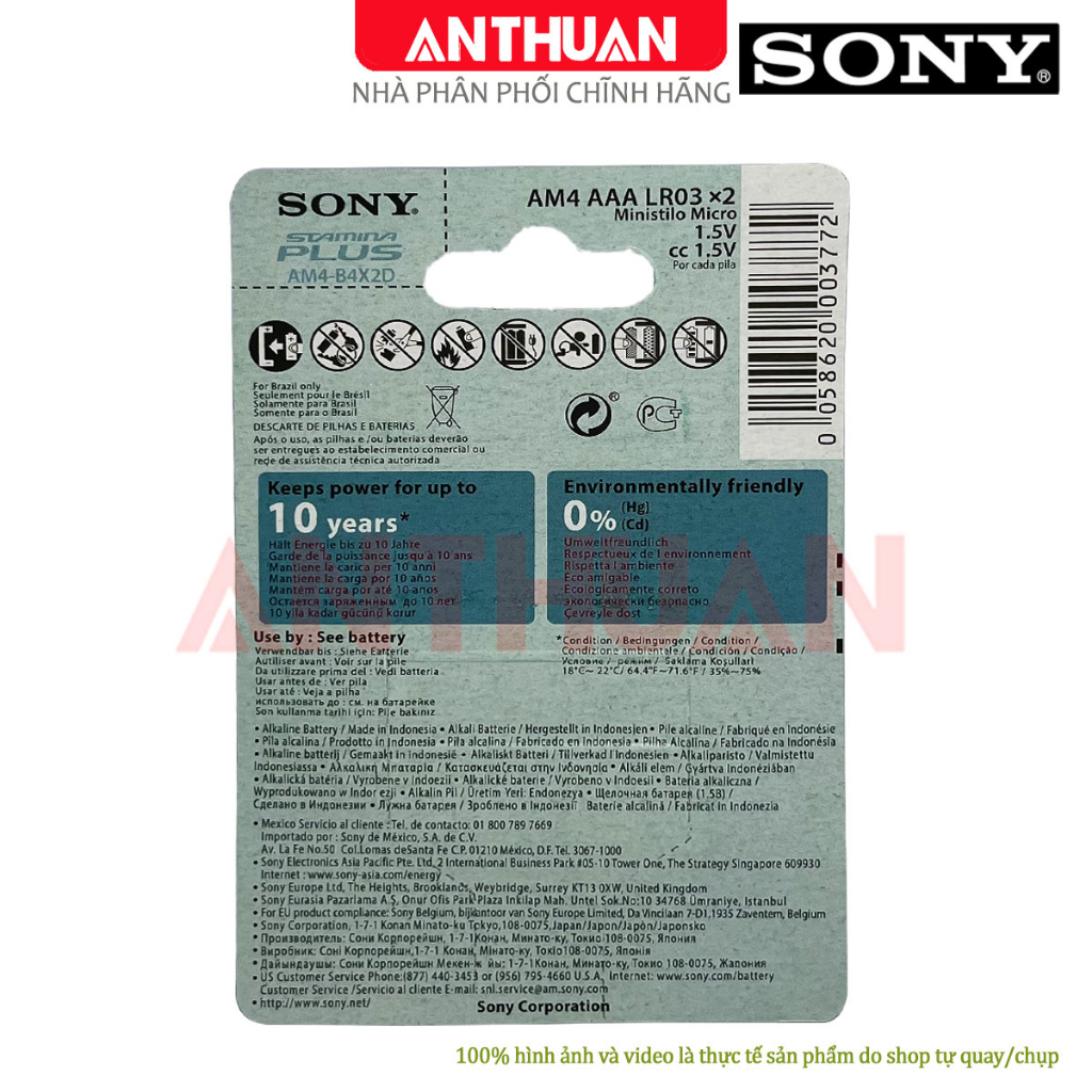 Pin Đũa Sony Stamina Plus AAA 3A 1.5V LR03 Pin Điều khiển Chính hãng - Chất lượng cao - An toàn cho gia đình