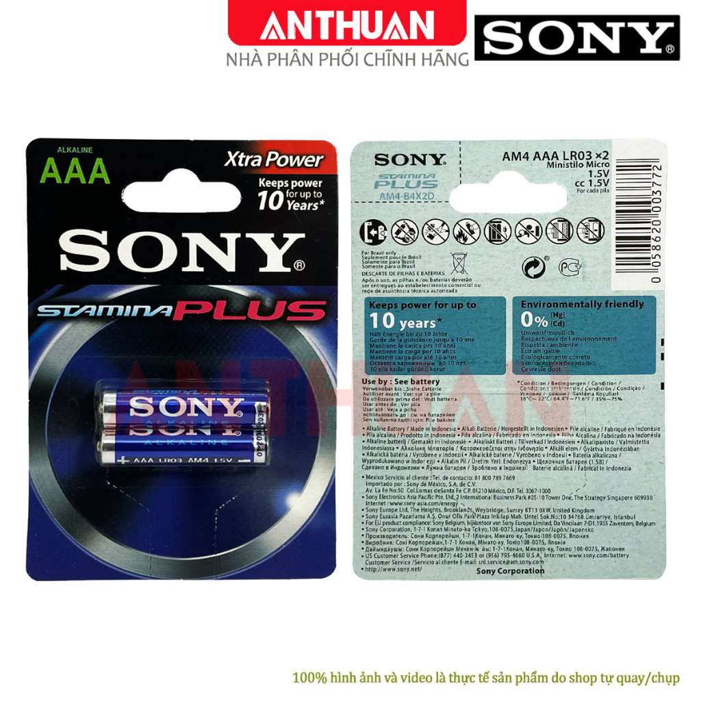 Pin Đũa Sony Stamina Plus AAA 3A 1.5V LR03 Pin Điều khiển Chính hãng - Chất lượng cao - An toàn cho gia đình